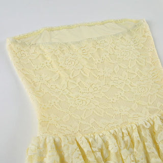 Lace ruffle ruched tube mini dress