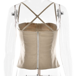 Ruched cross back zip-up bowknot top