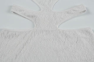 Halter hollow out flower applique cut out mini dress