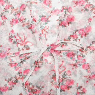 Long sleeve v neck flower print mesh mini dress