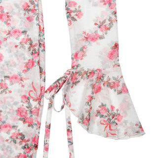 Long sleeve v neck flower print mesh mini dress