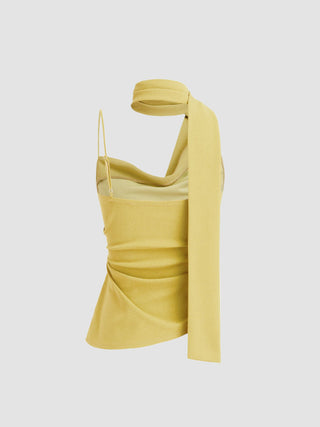 Halter Neckline Ruched Cami Top With Scarf