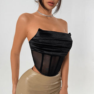 Ruched corset mesh tube top