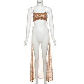 U neck glitter mesh cami top