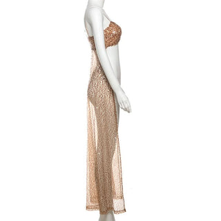 U neck glitter mesh cami top