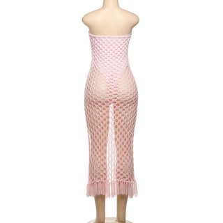 Hollow out knitted 2 piece raw hem bodysuit