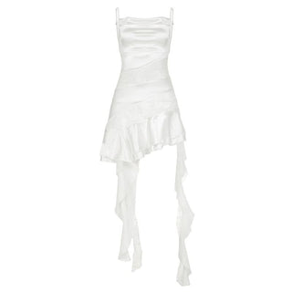 Cowl neck ruffle lace patchwork cami mini dress