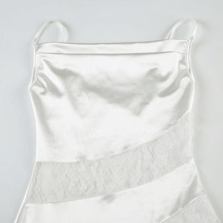 Cowl neck ruffle lace patchwork cami mini dress