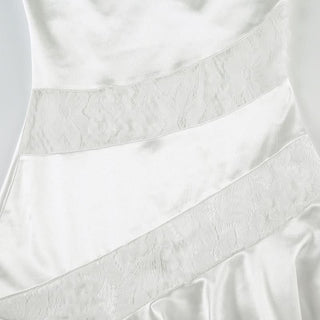 Cowl neck ruffle lace patchwork cami mini dress