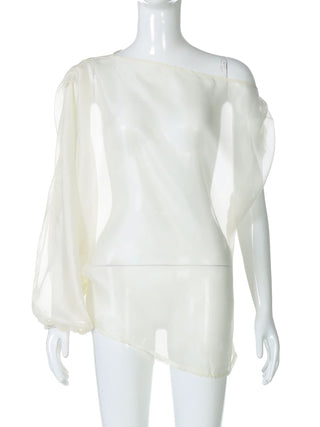 Off shoulder see through ruched top