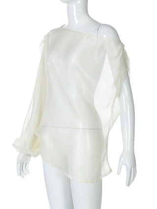 Off shoulder see through ruched top