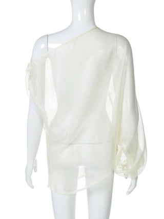 Off shoulder see through ruched top