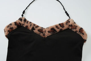Leopard print halter fluffy beaded short pant set