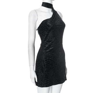 Halter irregular self tie backless mini dress