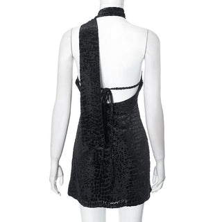 Halter irregular self tie backless mini dress