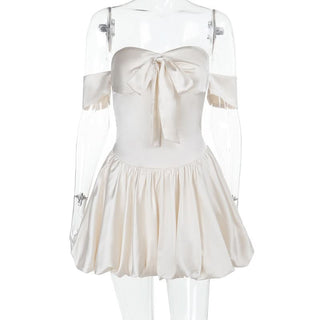 Off shoulder smocked ruched tube mini dress