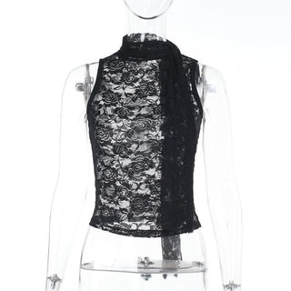 Lace see through crewneck solid crop top