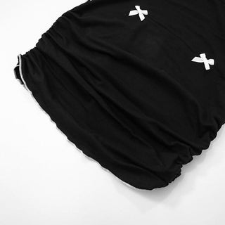 Ruffle bowknot crewneck ruched crop top