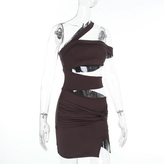 One shoulder irregular hollow out ruched cut out mini dress