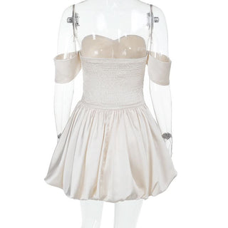 Off shoulder smocked ruched tube mini dress