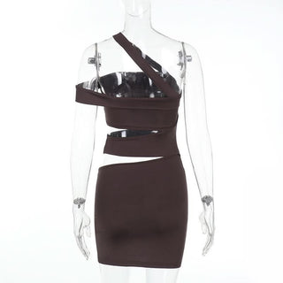 One shoulder irregular hollow out ruched cut out mini dress