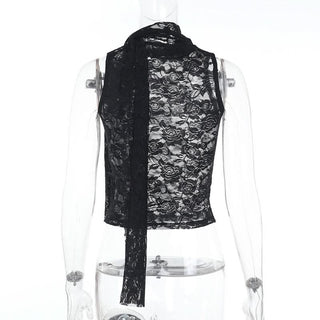 Lace see through crewneck solid crop top