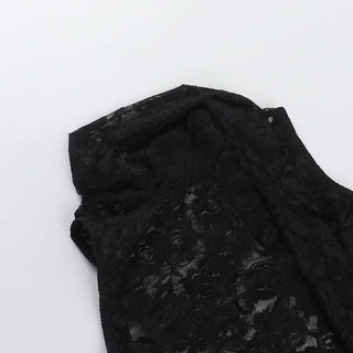 Lace see through crewneck solid crop top