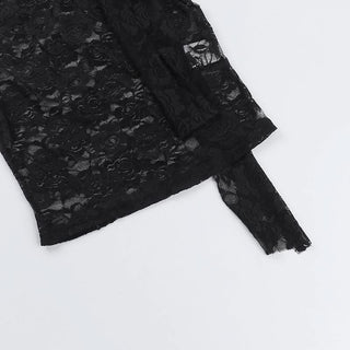 Lace see through crewneck solid crop top