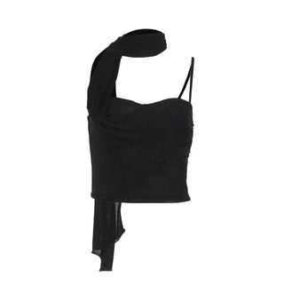 Irregular ruched solid backless cami top