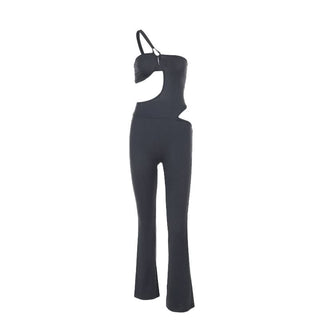 Irregular hollow out one shoulder solid jumpsuit