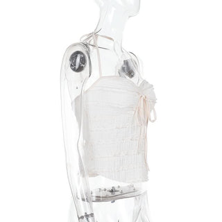 Ruffle halter self tie v neck backless top