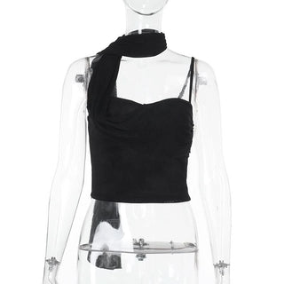 Irregular ruched solid backless cami top