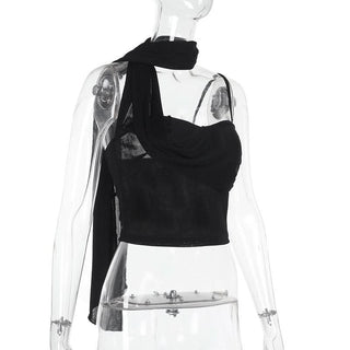 Irregular ruched solid backless cami top