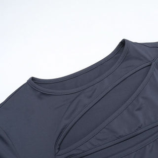 Crewneck short sleeve hollow out ruched pant set