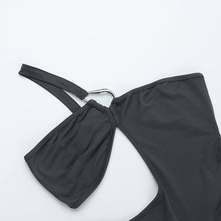Irregular hollow out one shoulder solid jumpsuit