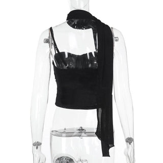 Irregular ruched solid backless cami top