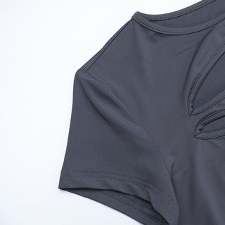 Crewneck short sleeve hollow out ruched pant set