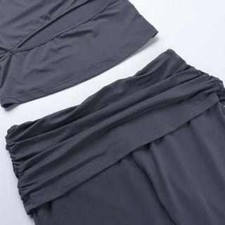 Crewneck short sleeve hollow out ruched pant set