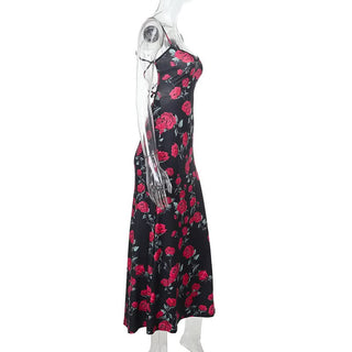 Cross back self tie flower print v neck cami maxi dress