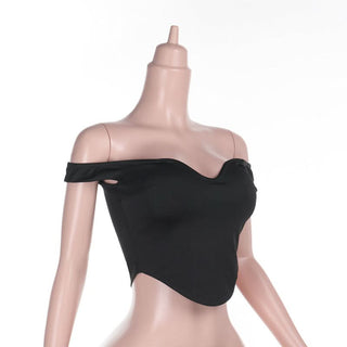 Off shoulder v neck solid backless top