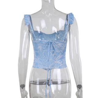 Ruched print corset self tie tank top