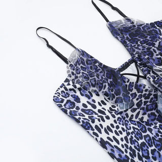 Leopard print hollow out irregular slit cami cut out maxi dress