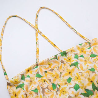 Square neck cross back ruched print cami mini dress