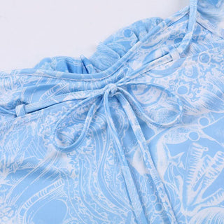 Ruched print corset self tie tank top