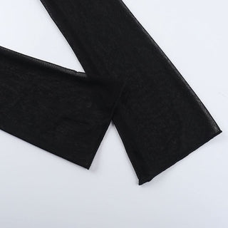 Long sleeve mesh crewneck solid top