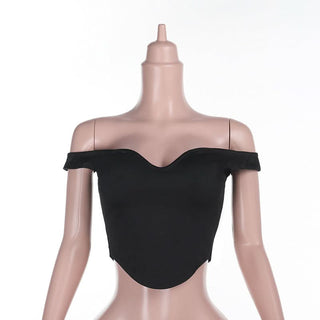 Off shoulder v neck solid backless top