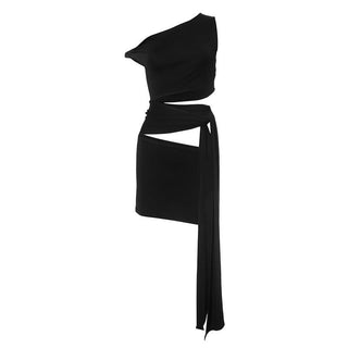 Hollow out irregular one shoulder solid cut out mini dress