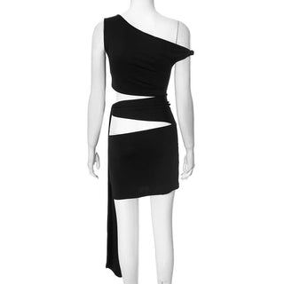 Hollow out irregular one shoulder solid cut out mini dress