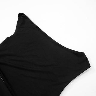 Hollow out irregular one shoulder solid cut out mini dress