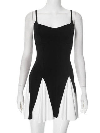 V neck backless contrast cami mini dress